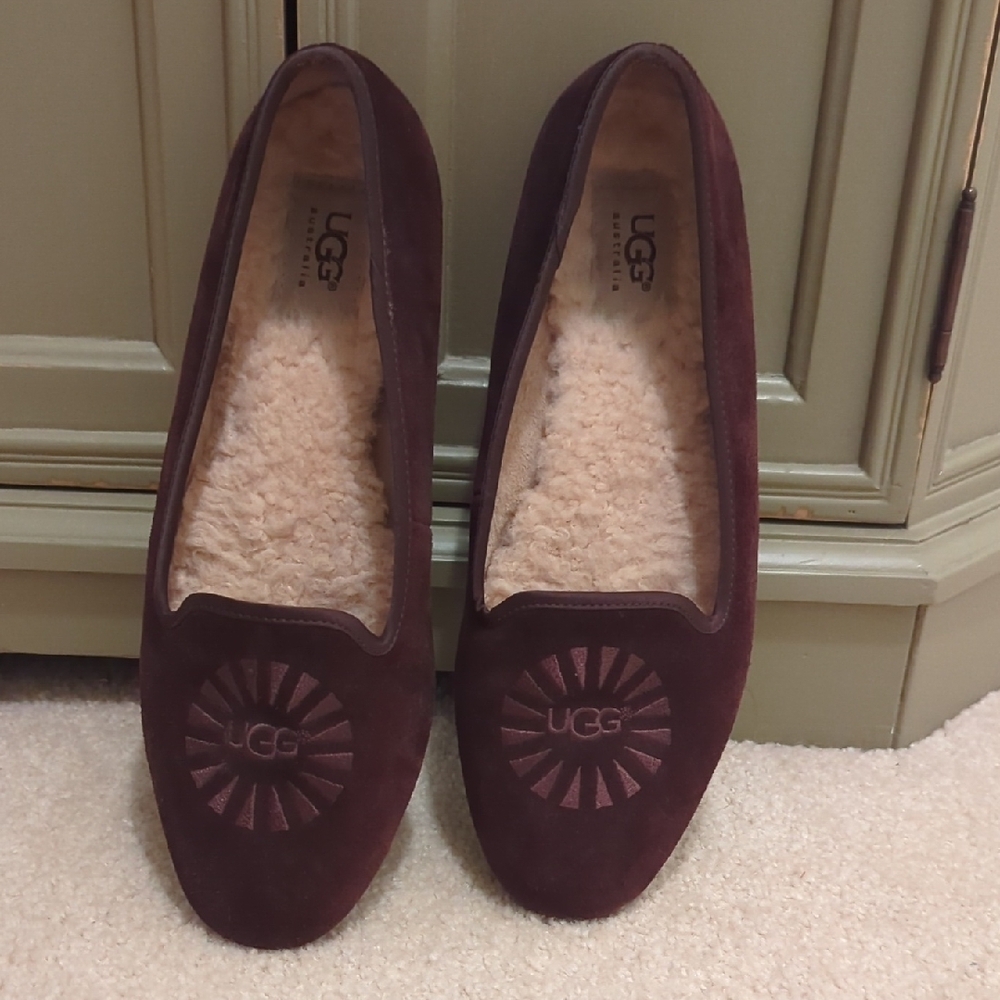 UGG Brown Suede Slippers with Plush Lining